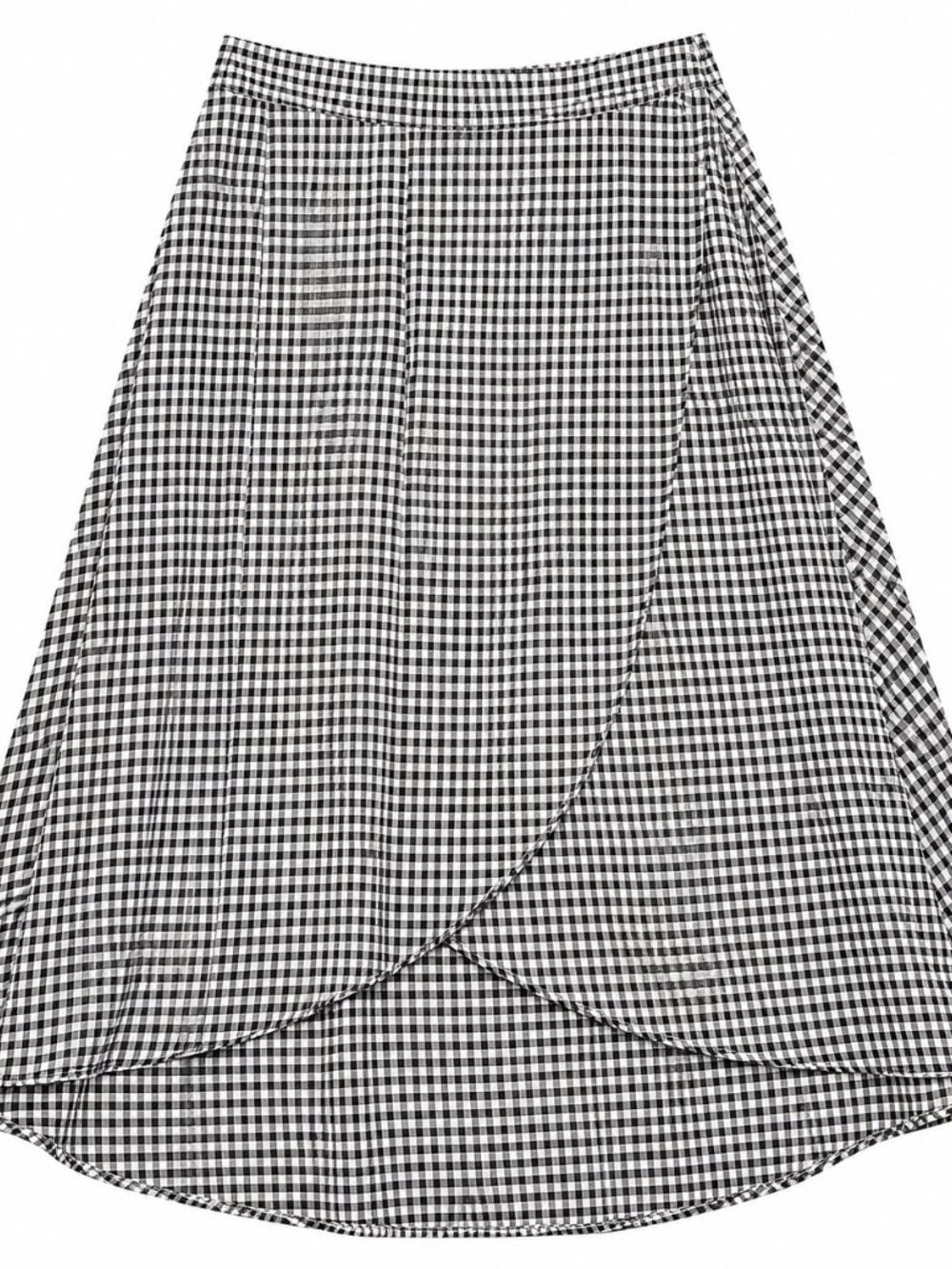 LOFT Black & White Gingham Tulip Midi Skirt